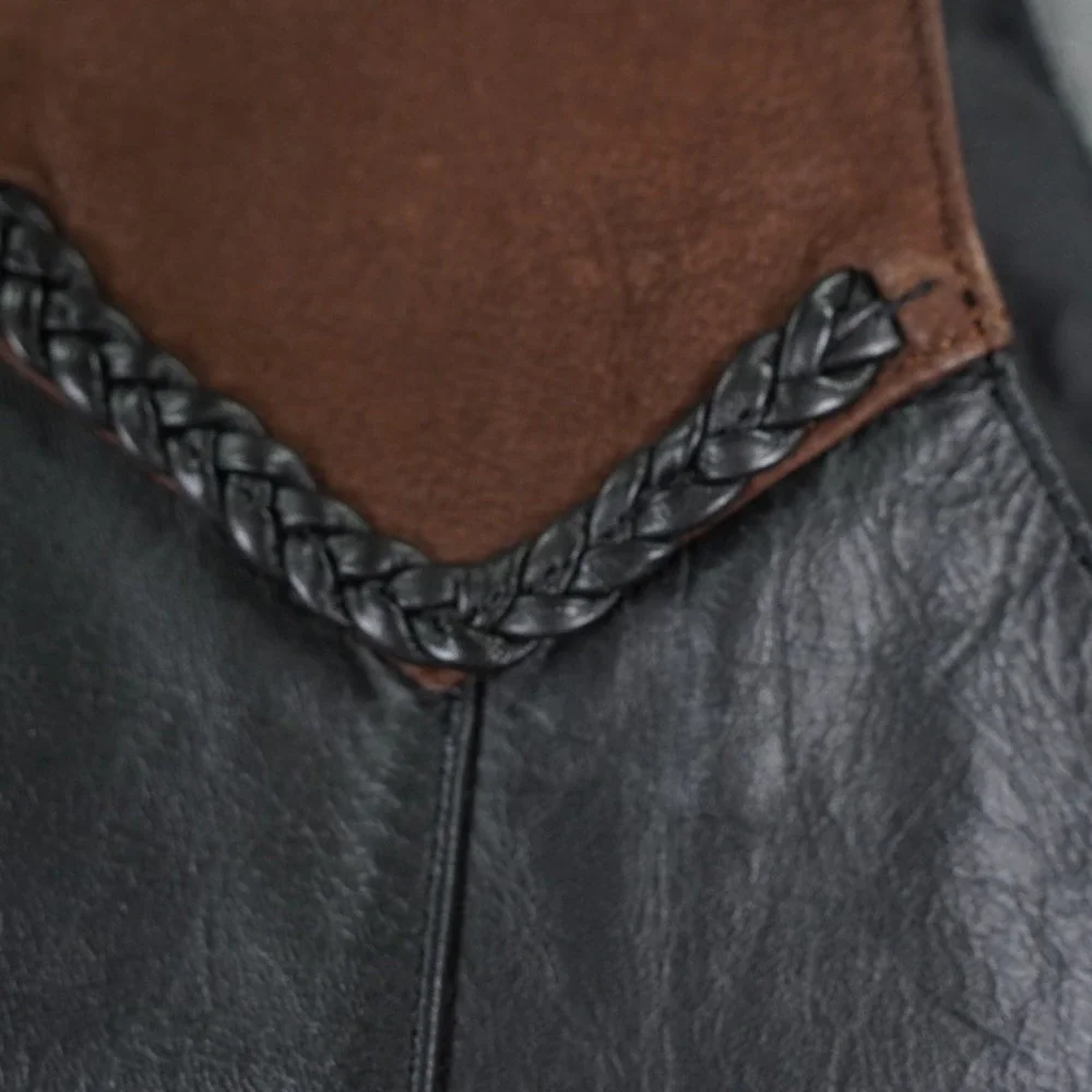 Leather King Motorcycle Vest Mens Medium Black Brown Suede Lace Up Biker Western